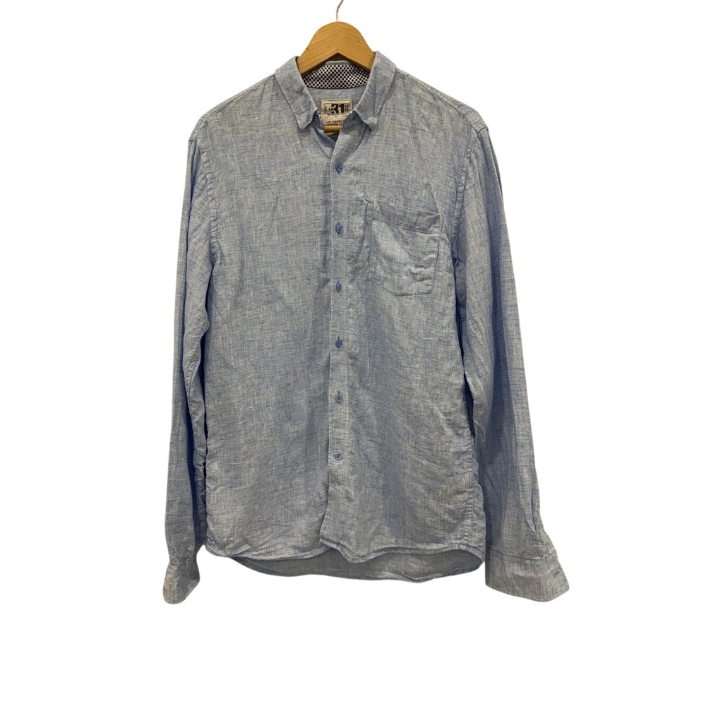 Le 31 Simons Premium Linen Button-Up Shirt Light Blue Size Small 100% Linen